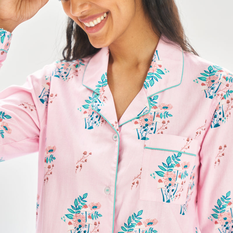 Meadowsweet Cotton Notched Collar Pyjama Set
