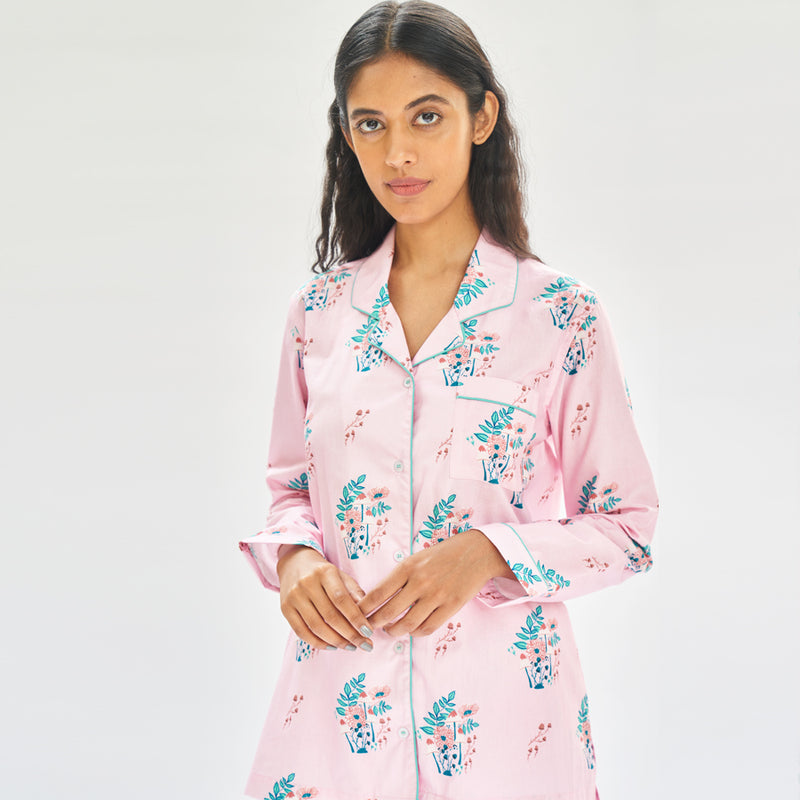 Meadowsweet Cotton Notched Collar Pyjama Set