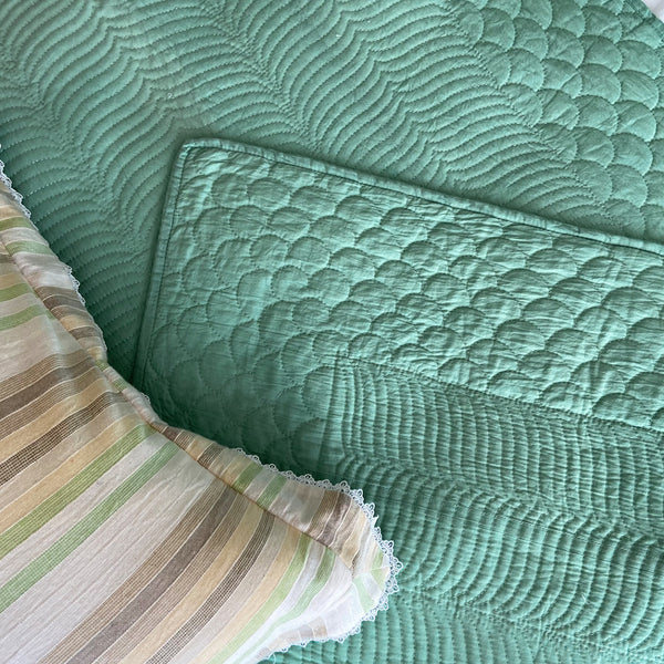 The Elliot Embroidered Quilt -Sea Foam