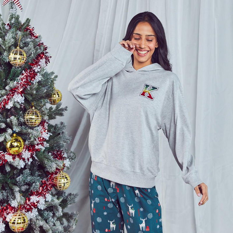 Reindeer Cheer Personalised Varsity Letter Hoodie - Women