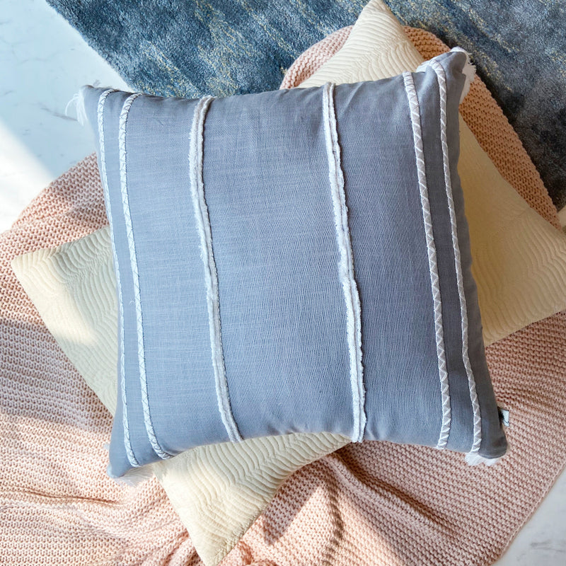Embroidered Faraway Lines Linen Cushion  - Ash