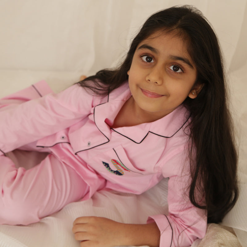Rose Quartz Letterology Cotton Notched Pyjama Set - Kids