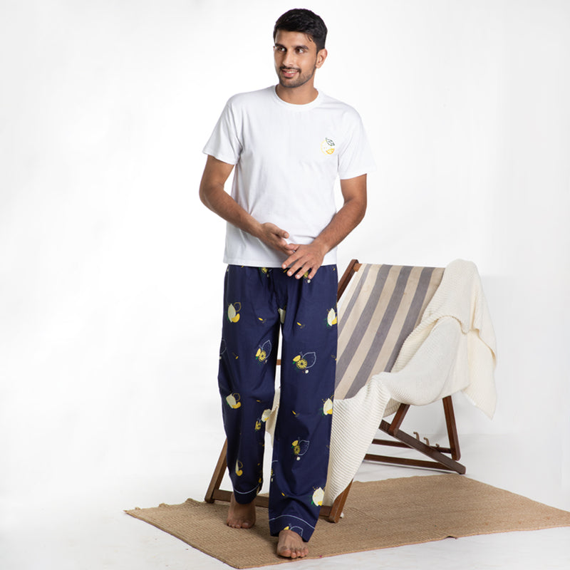 Lemon Squeazy Embroidered T-shirt & Cotton Pyjama for Men's