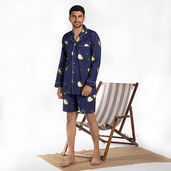 Lemon Squeazy Cotton Notched Shorts Set