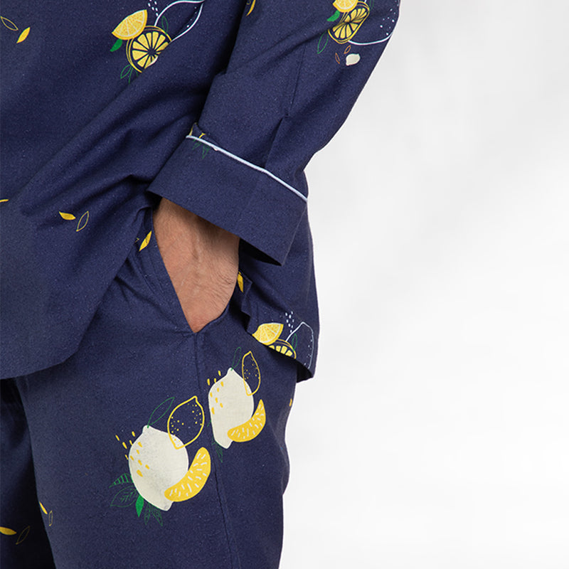 Lemon Squeazy Cotton Notched Shorts Set