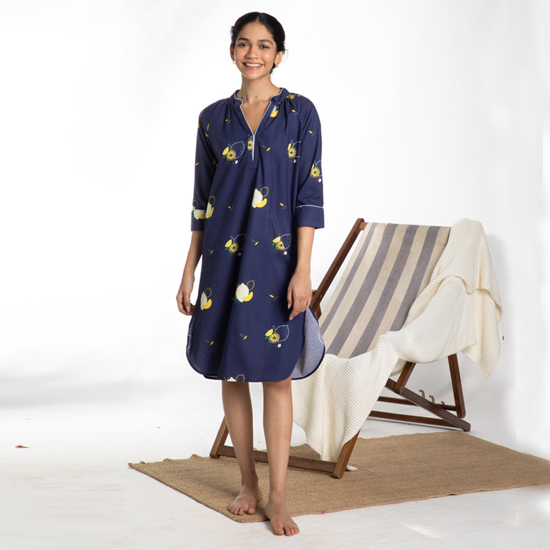 Lemon Squeazy Cotton Dip-Neck Sleep Dress
