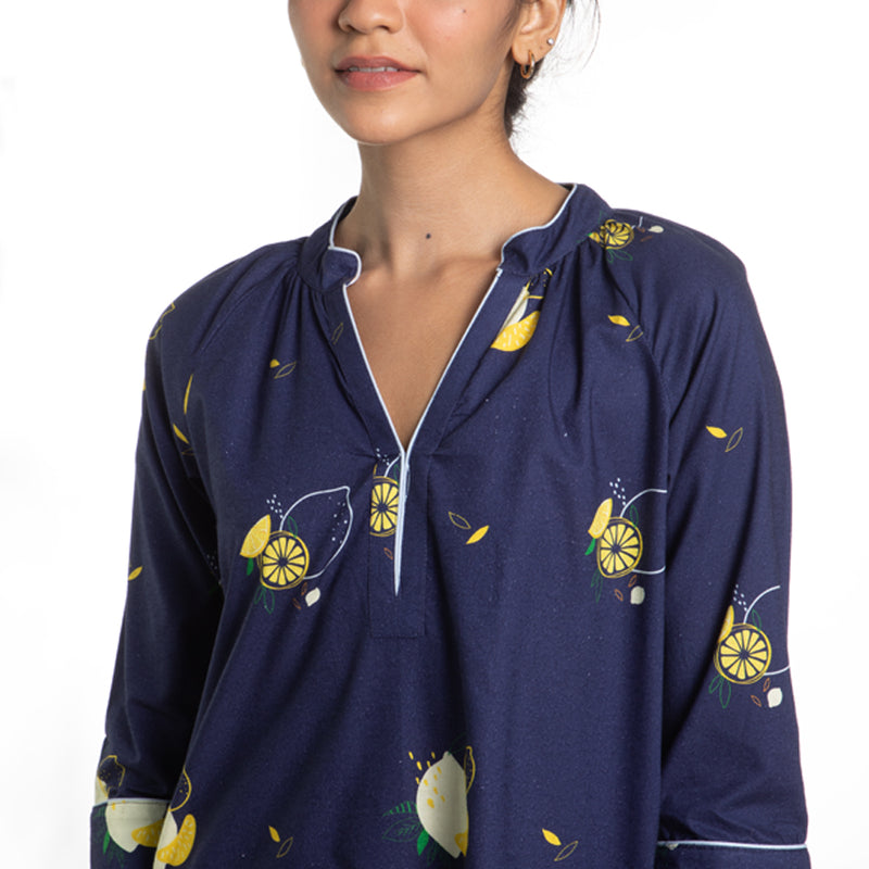 Lemon Squeazy Cotton Dip-Neck Sleep Dress