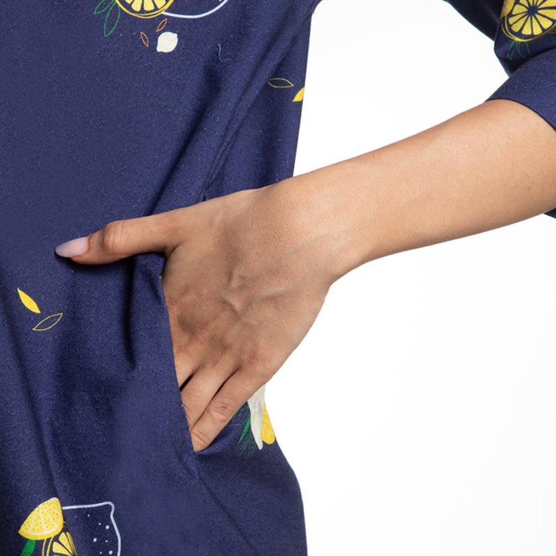 Lemon Squeazy Cotton Dip-Neck Sleep Dress