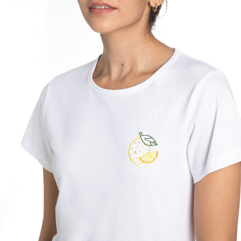 Lemon Squeazy Embroidered T-shirt & Cotton Pyjama