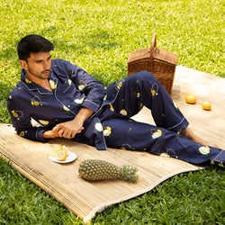 Lemon Squeazy Cotton Notched Pyjama Set For Men's