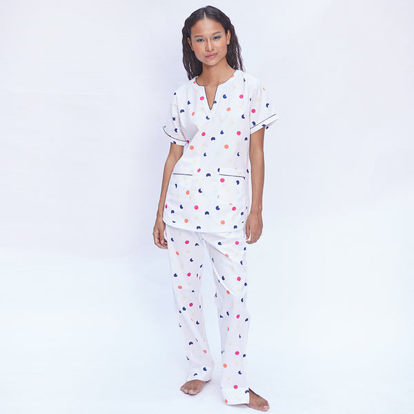 Milky Way Cotton Dip-Neck Pyjama Set