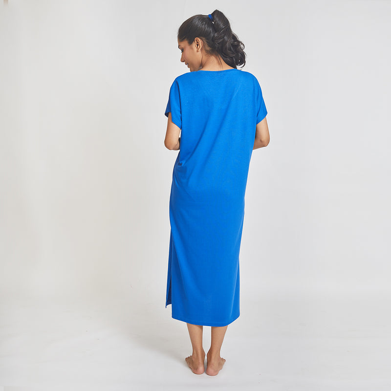 Dandelion - Cotton Knit - Blue - Full Length- Nighty Sleep Dress