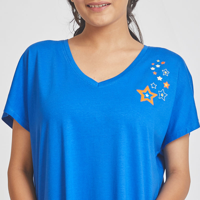 Dandelion - Cotton Knit - Blue - Full Length- Nighty Sleep Dress
