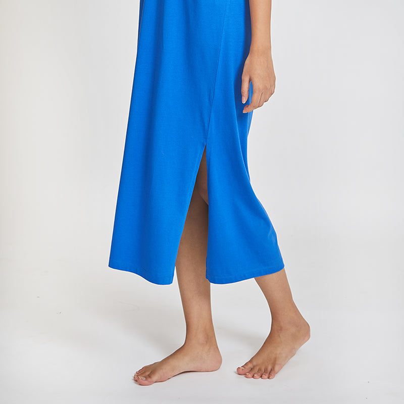 Dandelion - Cotton Knit - Blue - Full Length- Nighty Sleep Dress