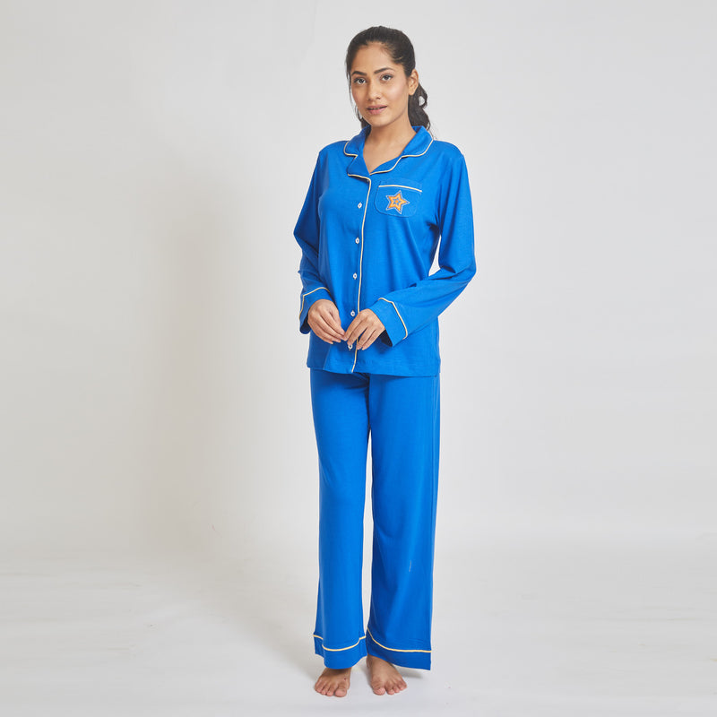 Dandelion - Cotton Knit - Blue - Full Length- Pyjama Set