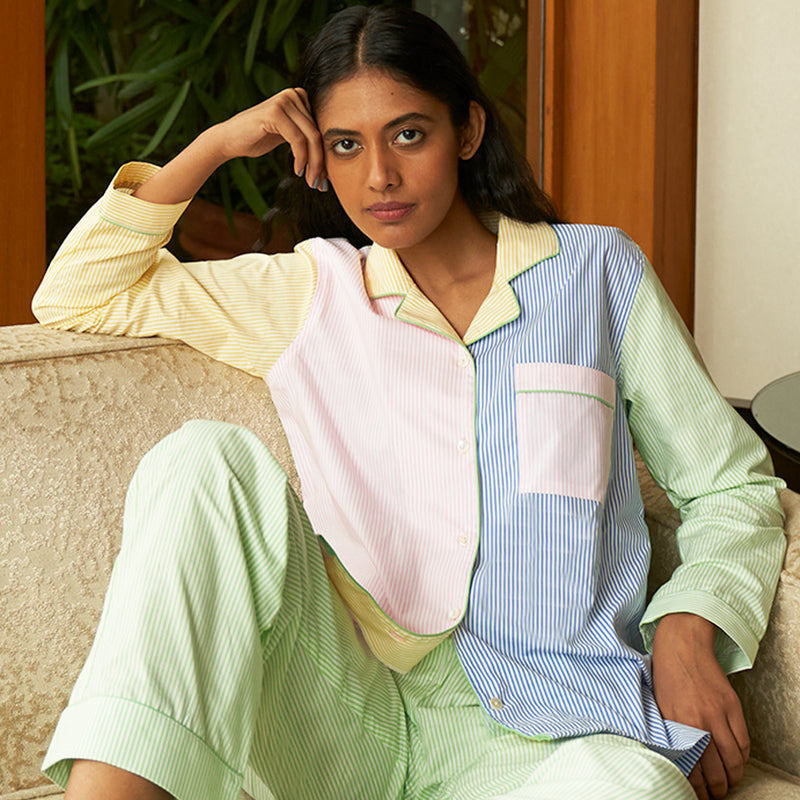 Many Moods Cotton Notched Collar Pyjama Set - Women