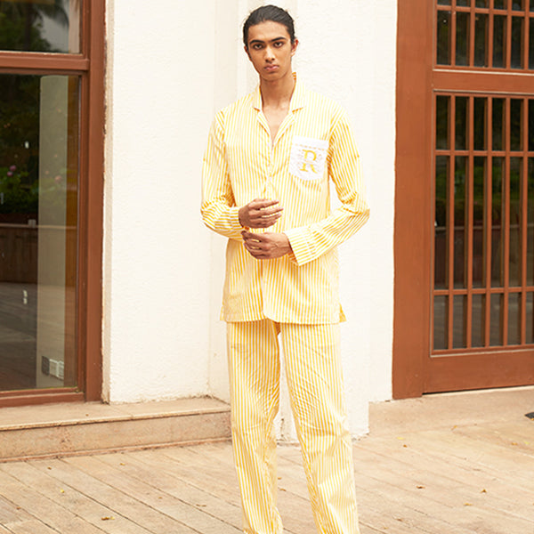 Sunray Soiree Embroidered Cotton Notched Pyjama Set