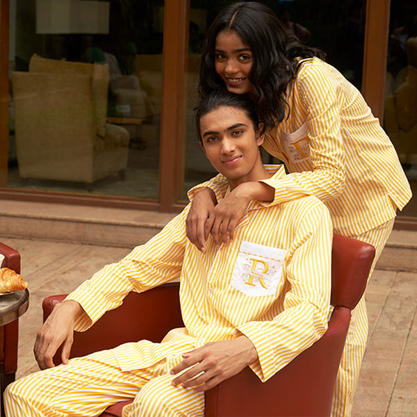 Sunray Soiree Embroidered Cotton Notched Pyjama Set