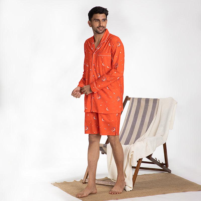 Cosmic Cotton Notched Shorts Set