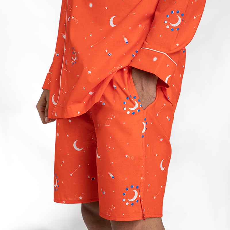 Cosmic Cotton Notched Shorts Set