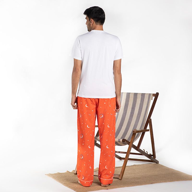 Cosmic Embroidered T-shirt & Cotton Pyjama - Men