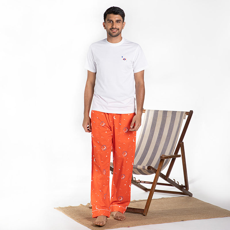 Cosmic Embroidered T-shirt & Cotton Pyjama - Men
