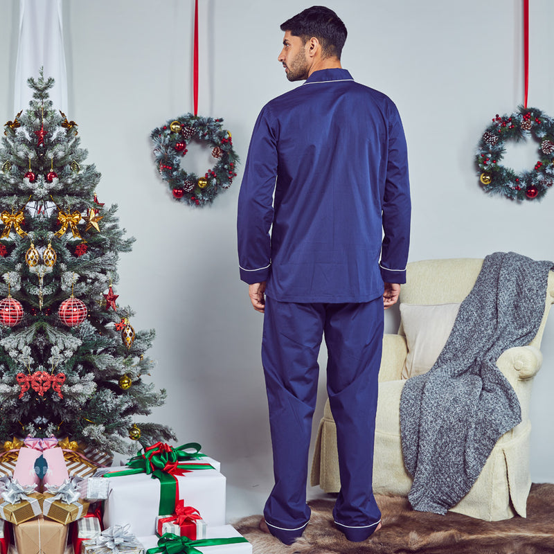 Midnight Sprinkle Embroidered Cotton Notched Pyjama Set Men's