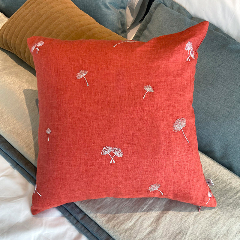 Sprig Embroidered Linen Cushion - Amber