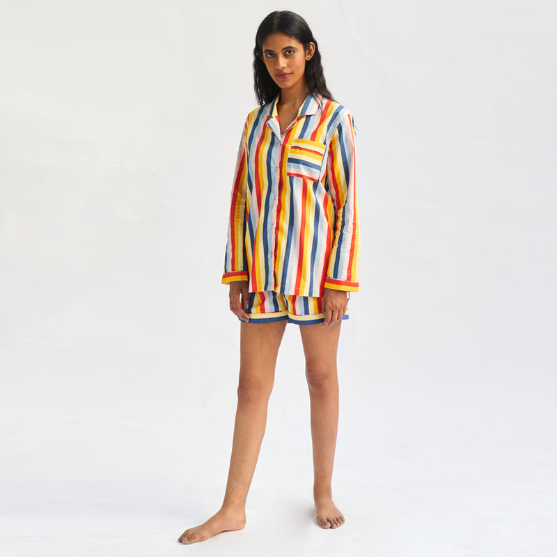 Immix Cotton Notched Shorts Set For Women's