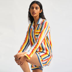 Immix Cotton Notched Shorts Set For Women's
