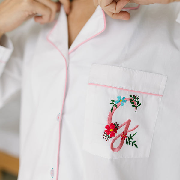 Pastel Punch Calligraph Embroidered Women Cotton Notched Pyjama Set