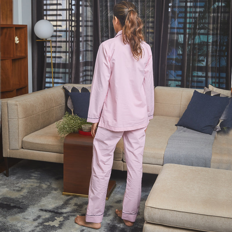 Dandelion -Baby Pink - Solid Plain Cotton - Sweater Letters - Pajama Set