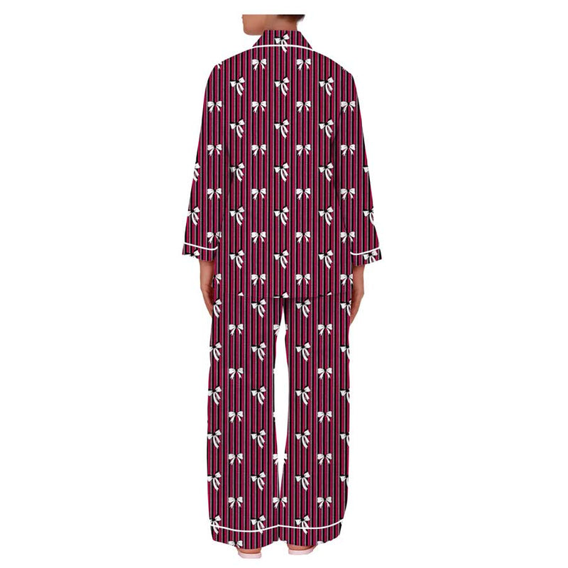 Stripe Bow Cotton Notched Pyjama Set