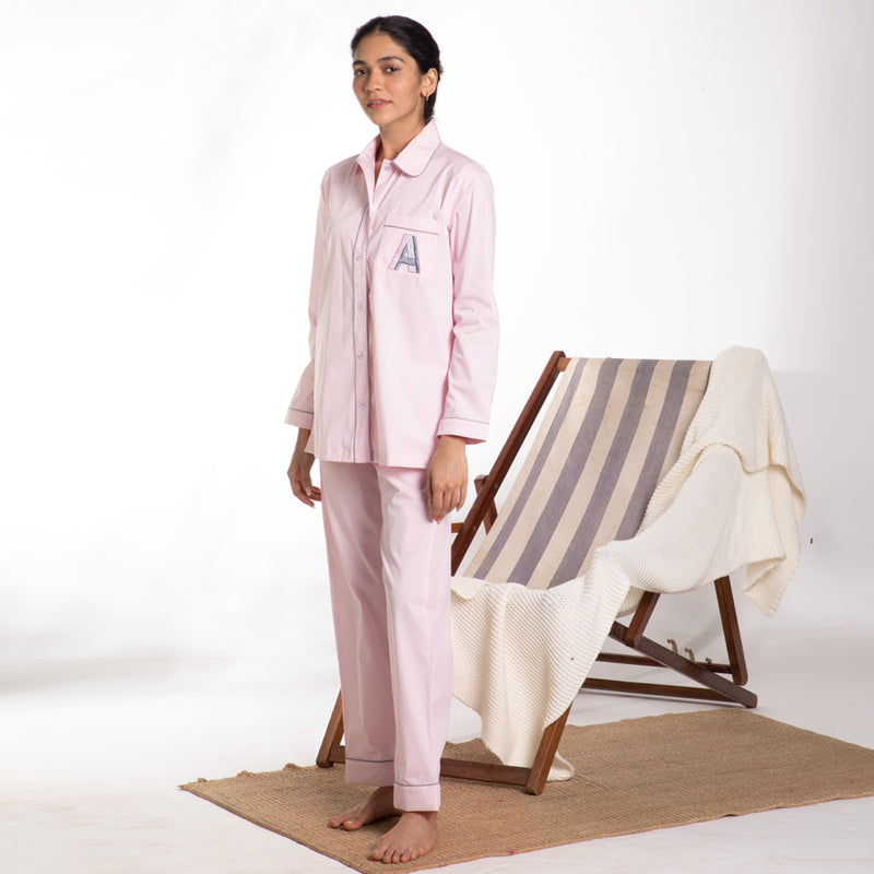 Pink Popsicle Cotton Club  Collar Pyjama Set