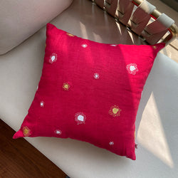 Burst Embroidered Linen Cushion - Fuchsia