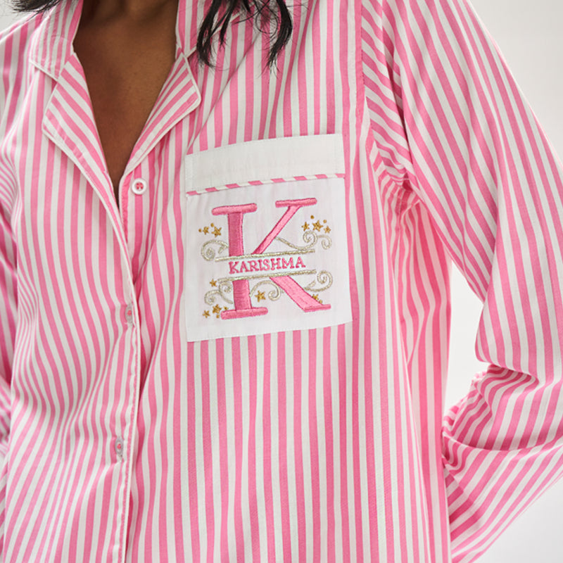 Morganite Embroidered Cotton Notched Collar Pyjama Set