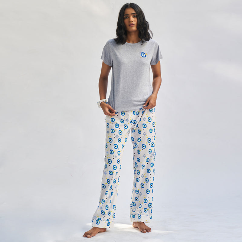 All Eyes on Me Embroidered T-shirt & Cotton Pyjama for Women's