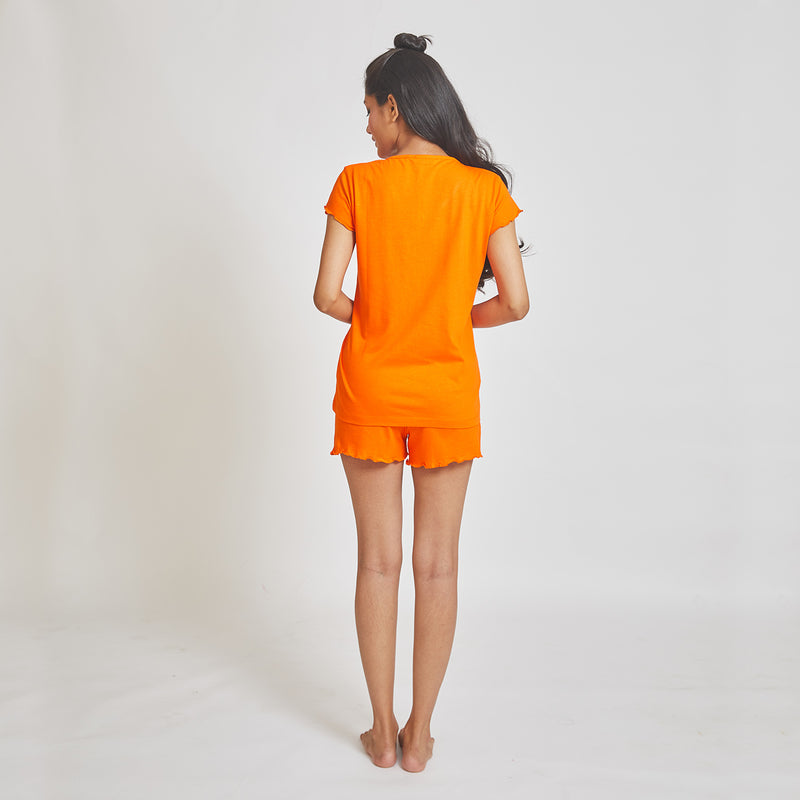 Dandelion - Cotton Knit - Orange - T-shirt & Shorts Set