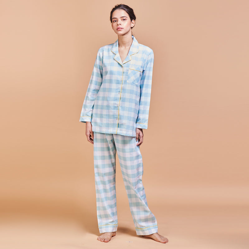 Checkerboard Cotton Notched Pyjama Set