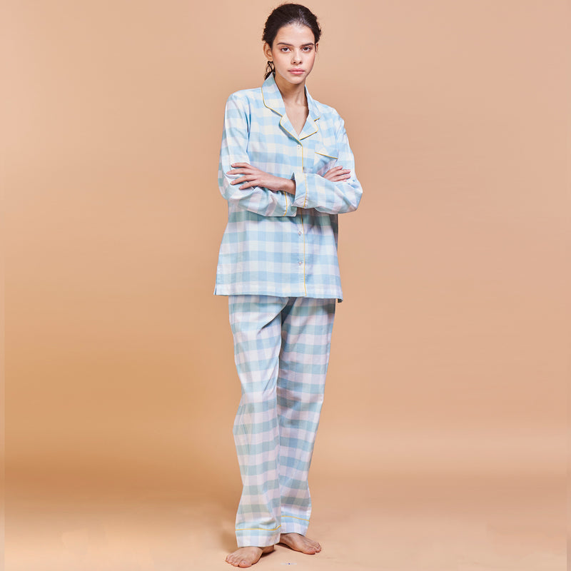 Checkerboard Cotton Notched Pyjama Set