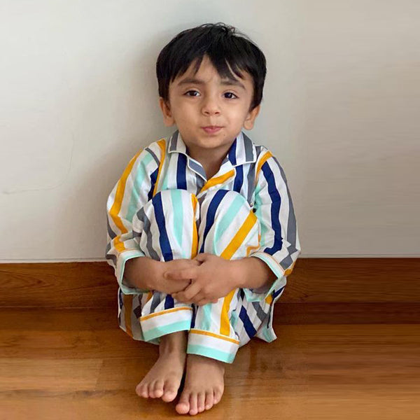 Dandelion -Ochre Stripe -Printed Cotton - Honey Nut - Kids Pajamas Sets