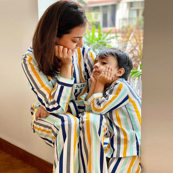 Dandelion -Ochre Stripe -Printed Cotton - Honey Nut - Kids Pajamas Sets