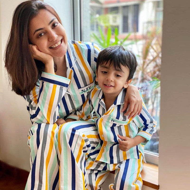 Dandelion -Ochre Stripe -Printed Cotton - Honey Nut - Pajamas Sets