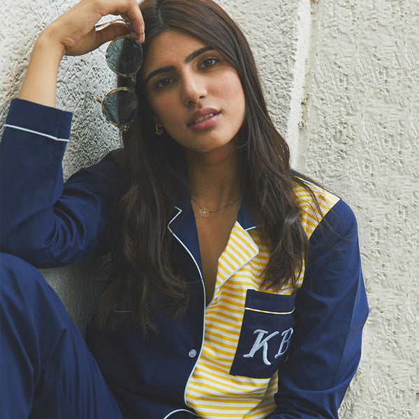 Licorice Cotton Notched Pyjama Set For Women's