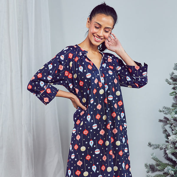 Baubles Cotton Dip-Neck Sleep Dress