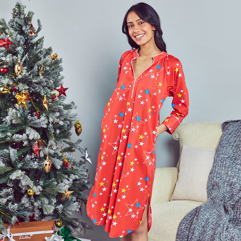 Starburst Cotton Dip-Neck Sleep Dress