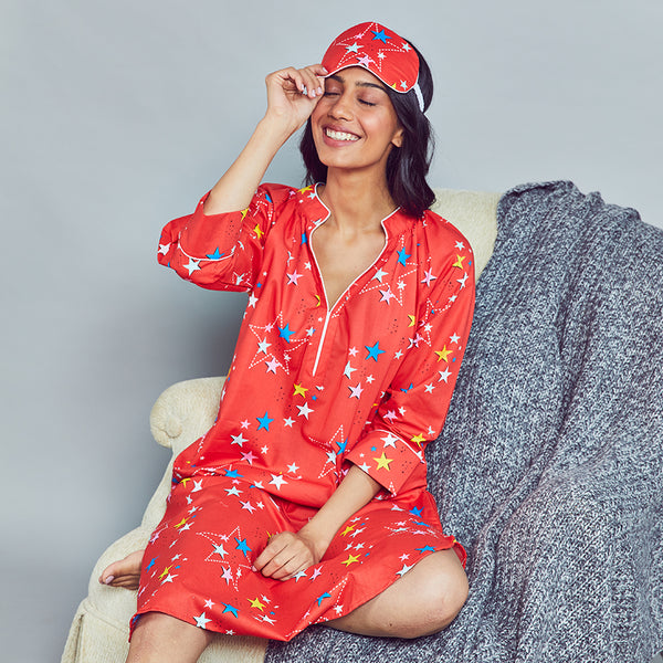 Starburst Cotton Dip-Neck Sleep Dress