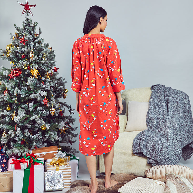 Starburst Cotton Dip-Neck Sleep Dress