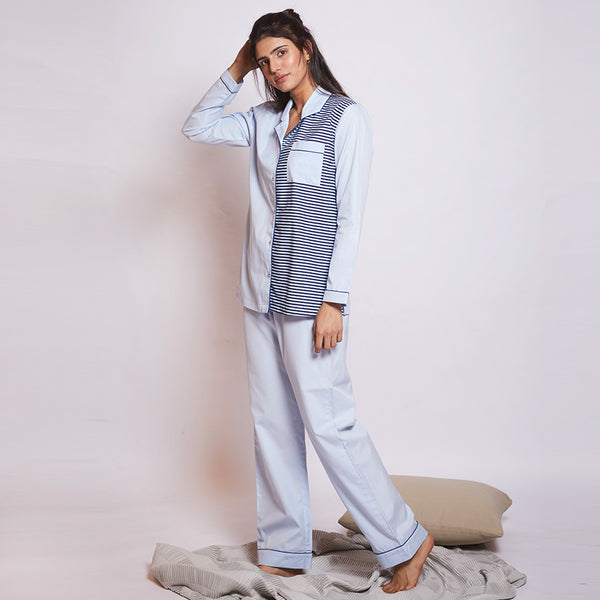 Cool Mint Cotton Notched Collar Pyjama Set