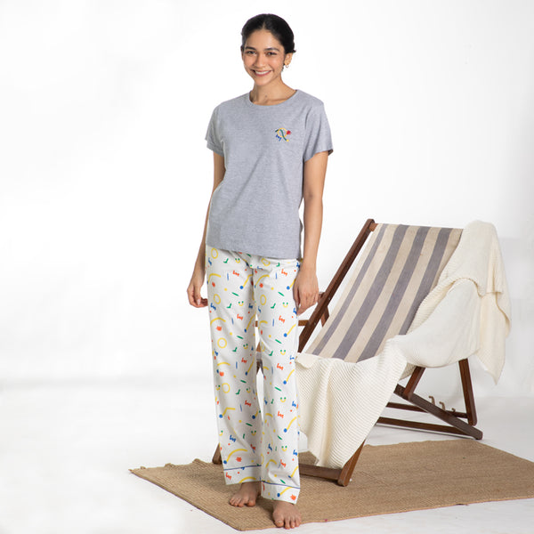 Splotch Embroidered T-shirt & Cotton Pyjama